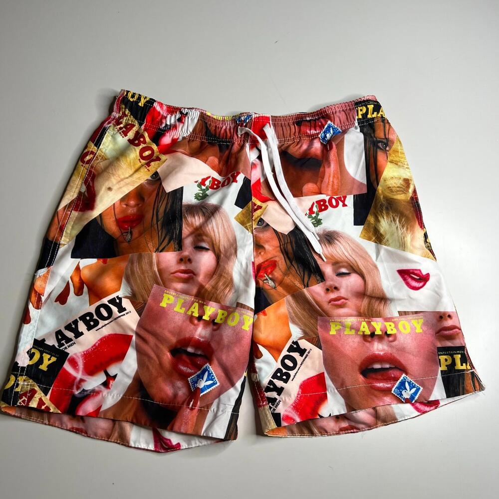 Playboy x PacSun Swim Trunks Shorts Mens Small S‎ Collage Print Magazine Cover